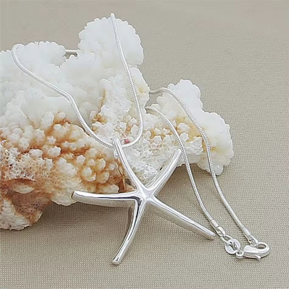 Sterling Silver Starfish Pendant Necklace With Snake Chain. - Picture 2 of 4